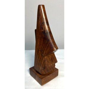 Eyeglass Holder Wooden Abstract Face Sculpture Modern Art Figurine Handcrafted C